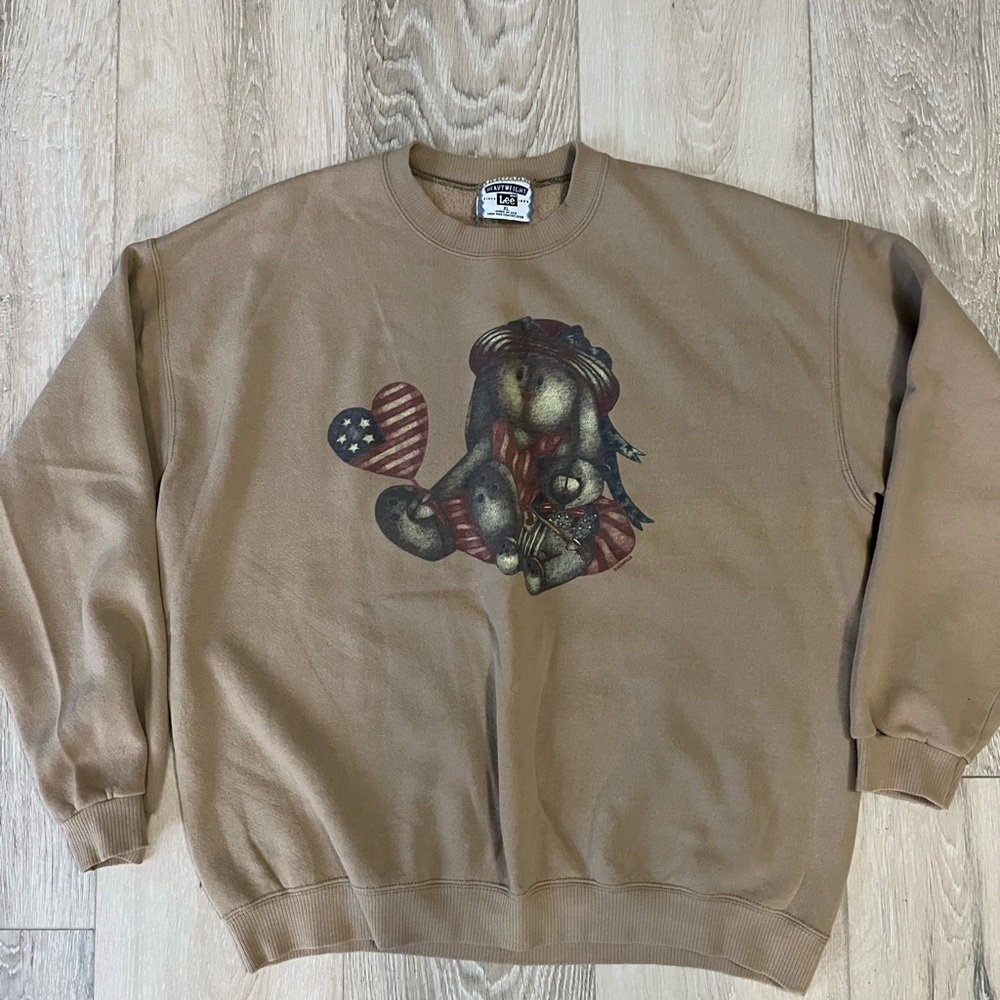 Vintage Lee Heavyweight Tan Sweatshirt with Americana theme